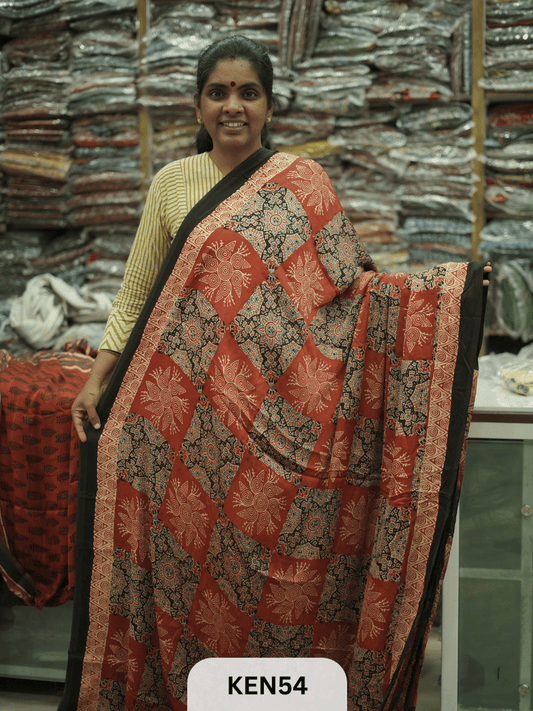 MODAL NATURAL AJRAKH HANDBLOCK SAREE
