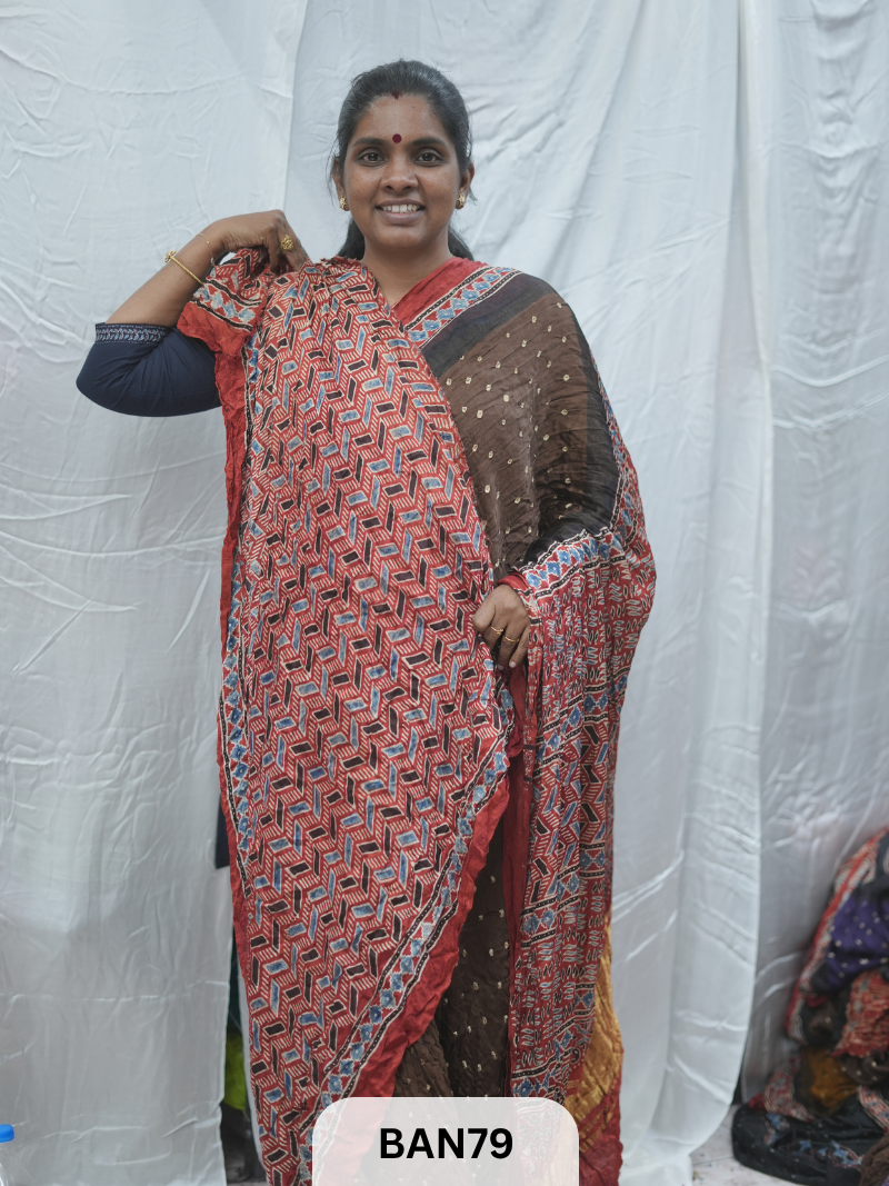 BANDHANI WITH AJRAKH SEMI GAJI SAREE