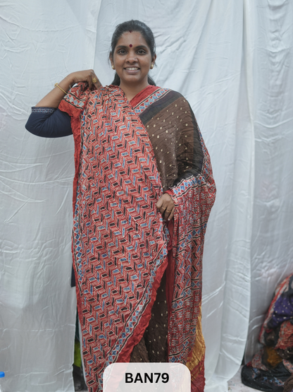 BANDHANI WITH AJRAKH SEMI GAJI SAREE
