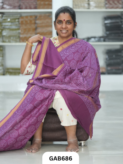 Hand Block Printed Maheshwari Silk Saree