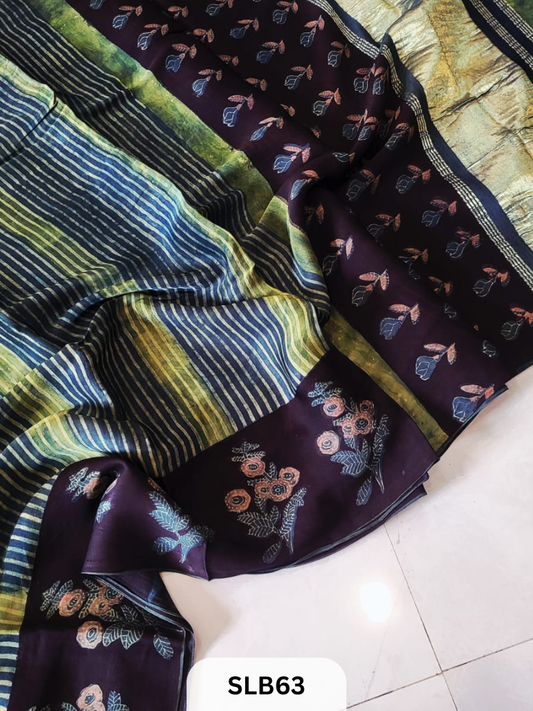 PURE MODAL AJRAKH HAND BLOCK WITH TISSUE SILK PALLU