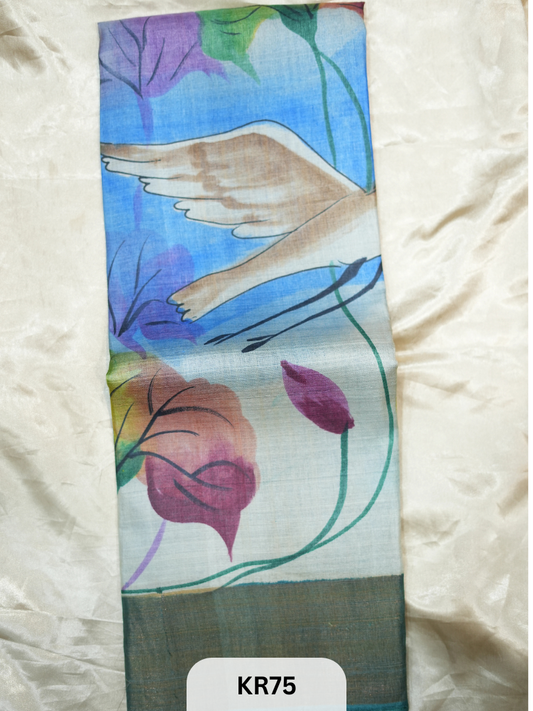 PURE TUSSAR SILK WITH ZARI HAND PAINTED