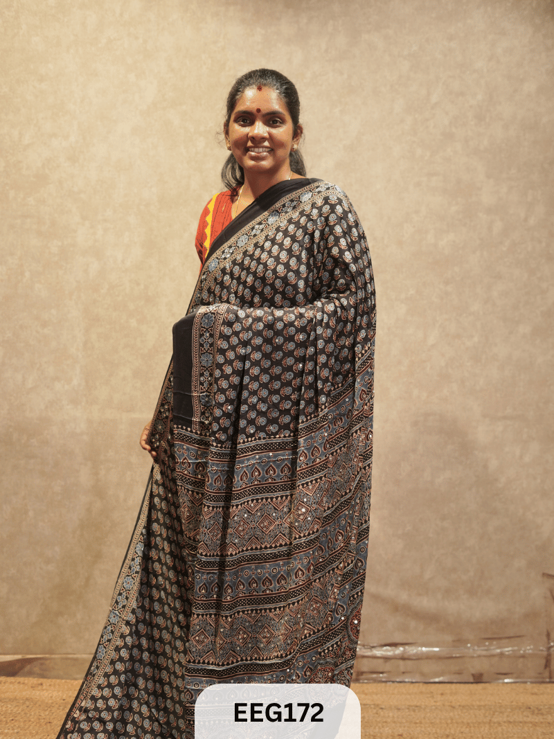 AJRAKH MODAL SAREE WITH MIRROR