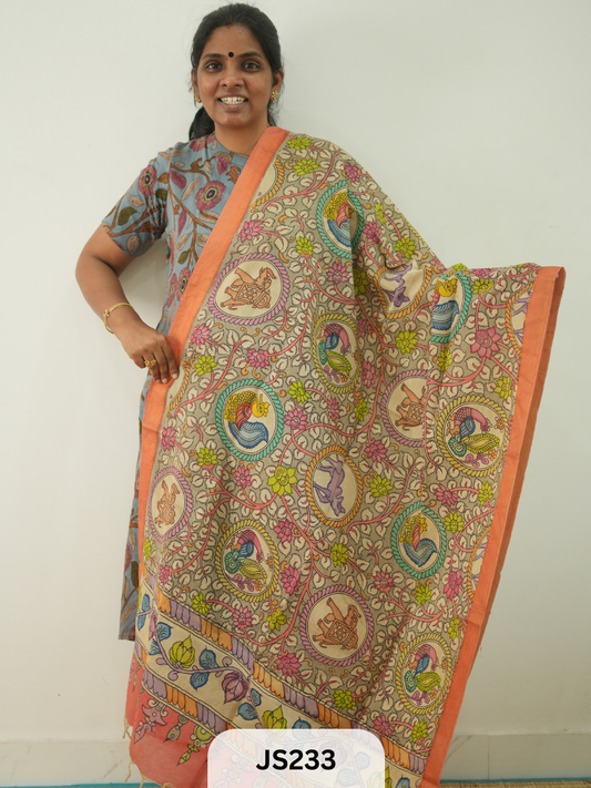 PEN KALAMKARI CHENNURI SILK DUPATTA