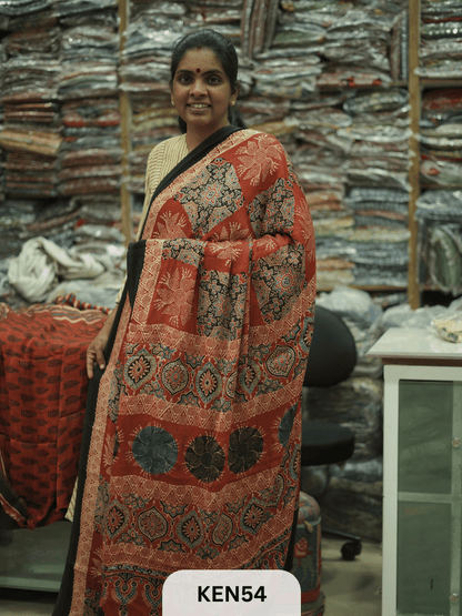 MODAL NATURAL AJRAKH HANDBLOCK SAREE