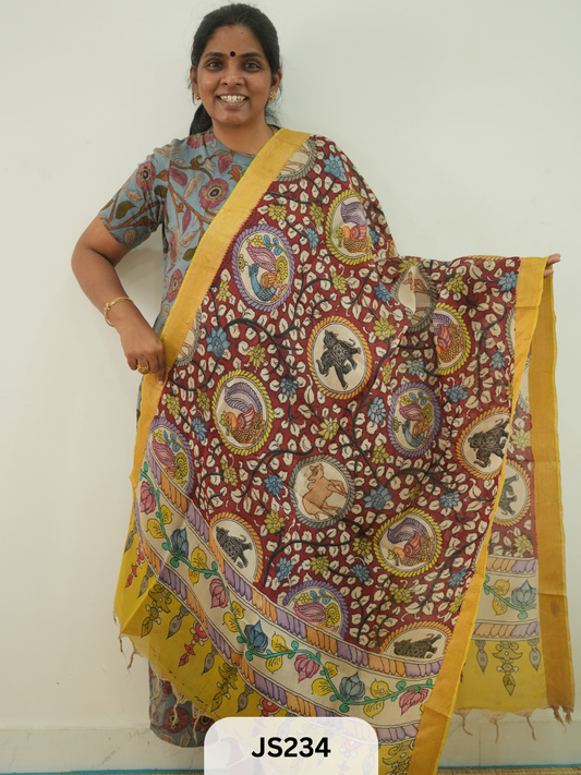 PEN KALAMKARI CHENNURI SILK DUPATTA