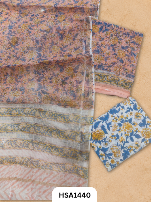 Hand block printed kota doriya suit top &duppta 2.5 meter
