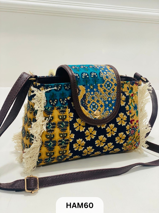 HAND BLOCK PRINT FANCY SLING BAG SIZE 8"5