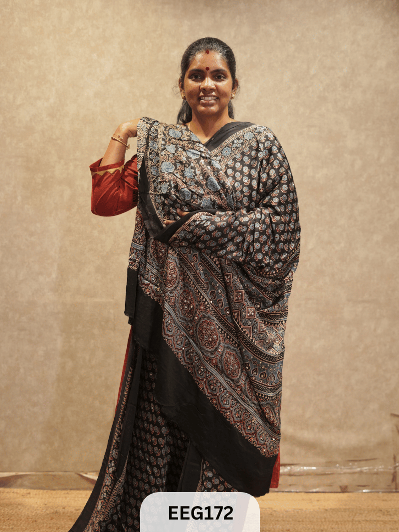AJRAKH MODAL SAREE WITH MIRROR