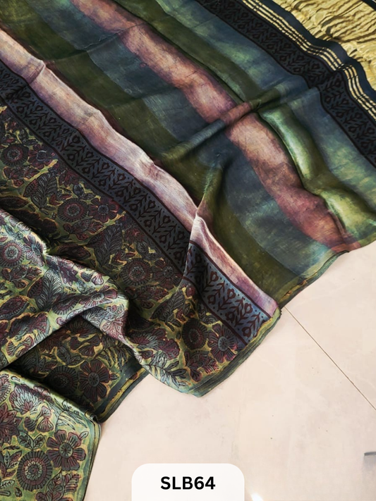 PURE MODAL AJRAKH HAND BLOCK WITH TISSUE SILK PALLU
