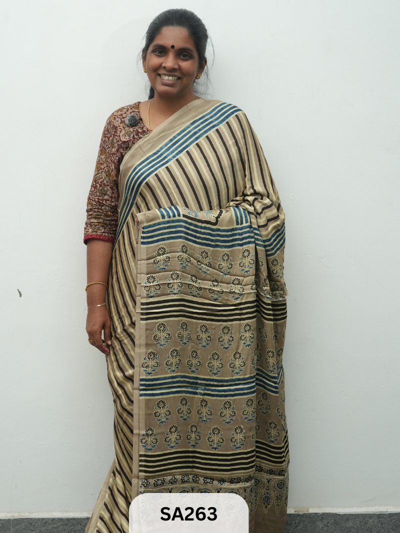 Modal Silk Saree with Ajrakh Print
