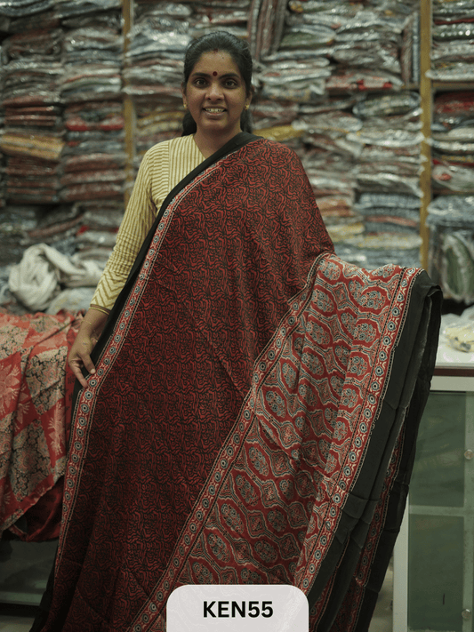 MODAL NATURAL AJRAKH HANDBLOCK SAREE