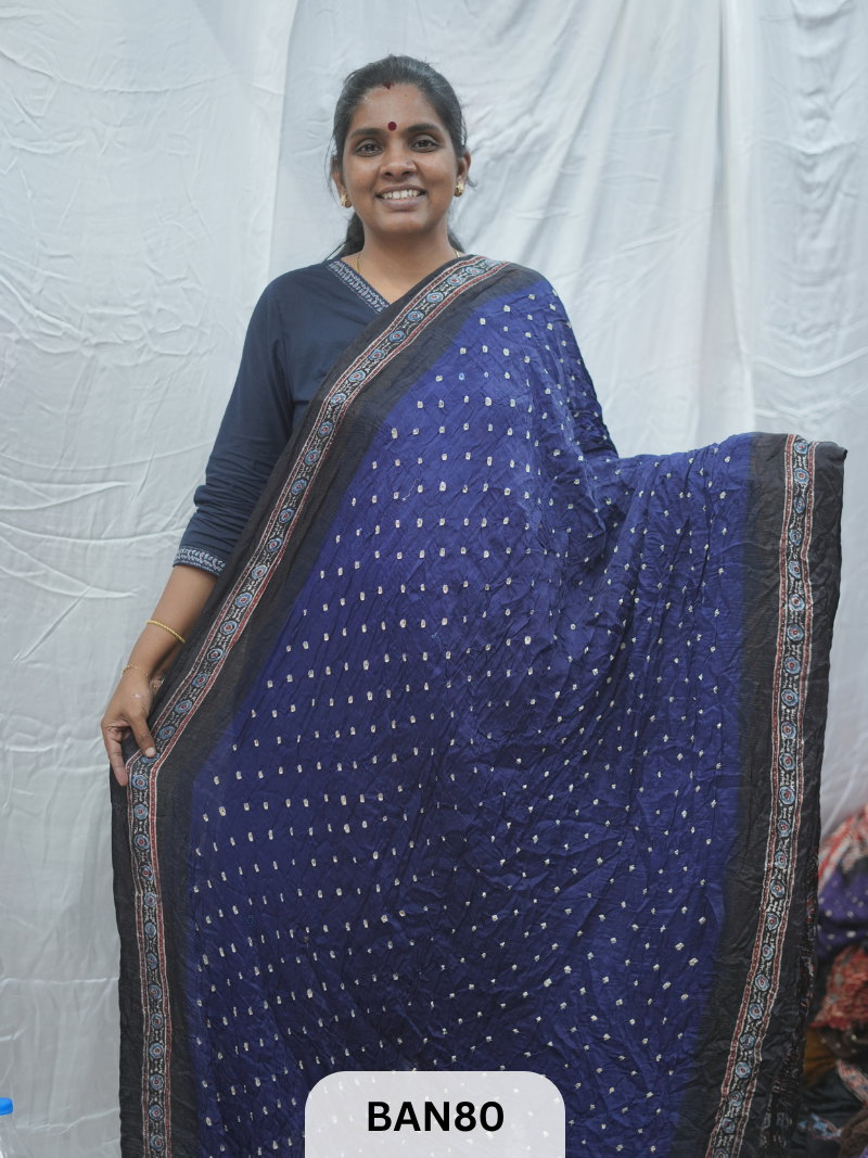 BANDHANI WITH AJRAKH SEMI GAJI SAREE