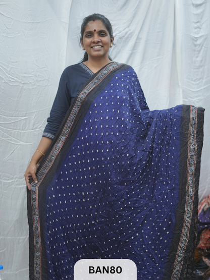 BANDHANI WITH AJRAKH SEMI GAJI SAREE