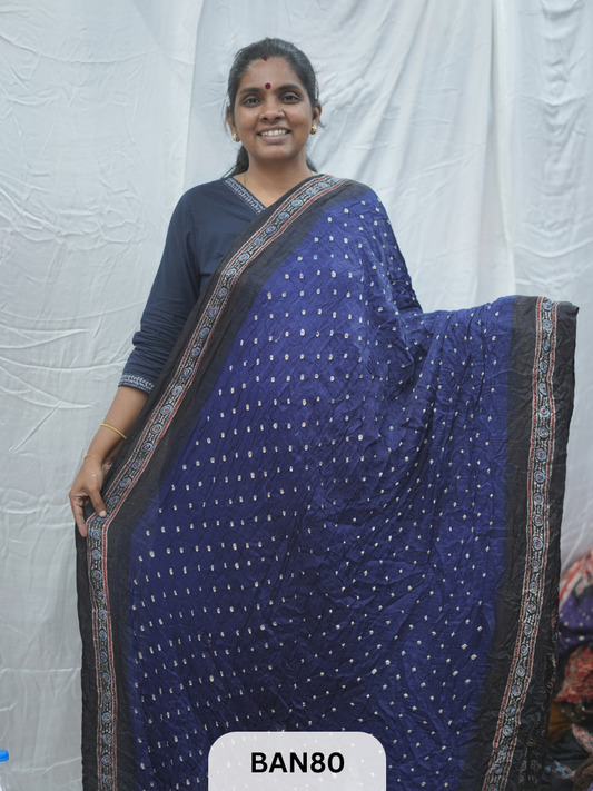 BANDHANI WITH AJRAKH SEMI GAJI SAREE