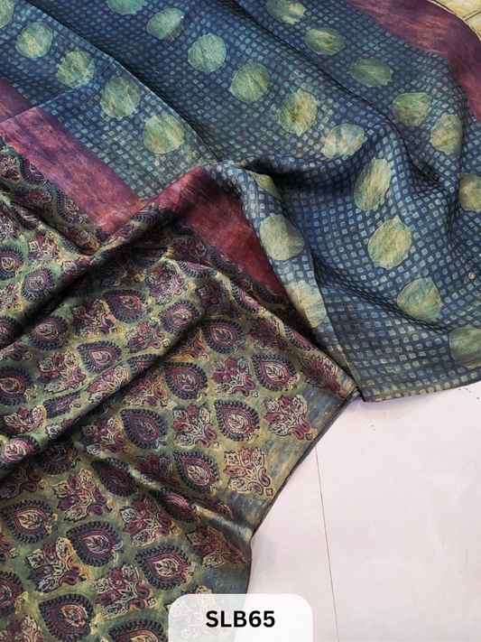 PURE MODAL AJRAKH HAND BLOCK WITH TISSUE SILK PALLU