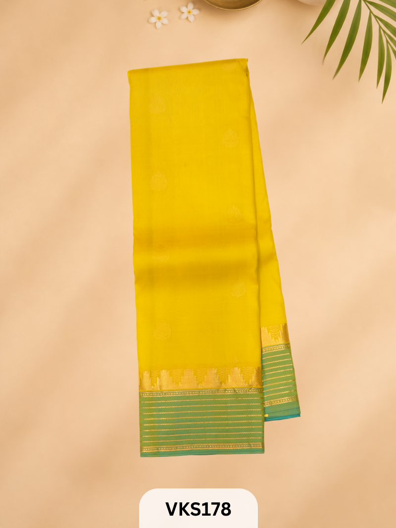 PURE KANCHIPURAM PLAIN SOFT SILK SAREE  WITH DOUBLE BORDER