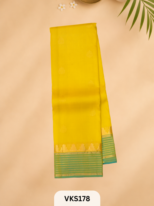 PURE KANCHIPURAM PLAIN SOFT SILK SAREE  WITH DOUBLE BORDER