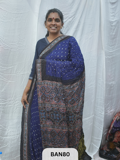 BANDHANI WITH AJRAKH SEMI GAJI SAREE