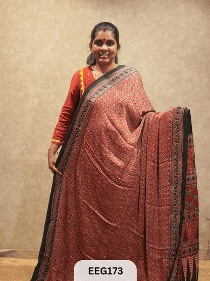 AJRAKH MODAL SAREE WITH MIRROR