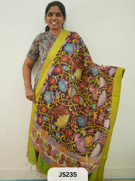 PEN KALAMKARI CHENNURI SILK DUPATTA