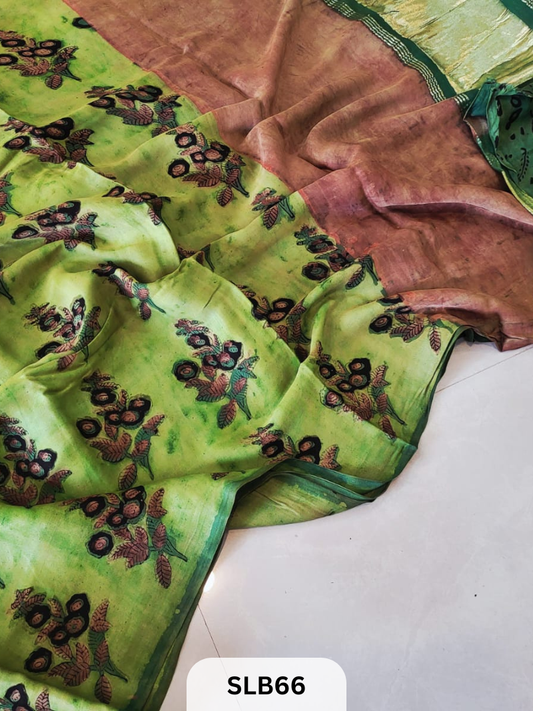 PURE MODAL AJRAKH HAND BLOCK WITH TISSUE SILK PALLU