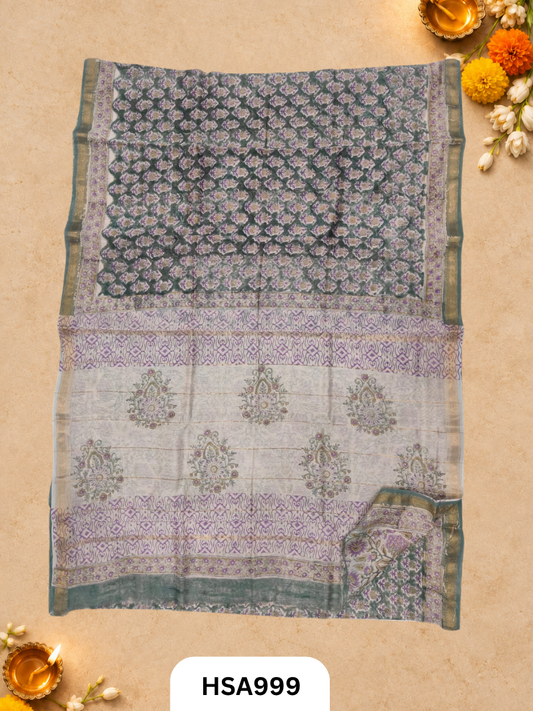Pure Maheswari Silk Cotton - Handblock Print Saree With Blouse