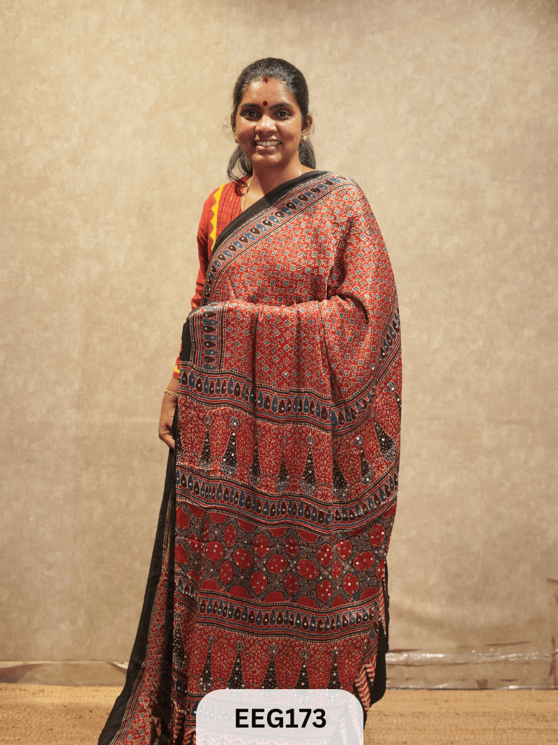 AJRAKH MODAL SAREE WITH MIRROR