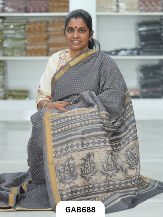 Hand Block Printed Maheshwari Silk Saree