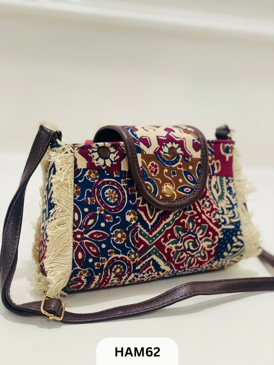 HAND BLOCK PRINT FANCY SLING BAG SIZE 8"5