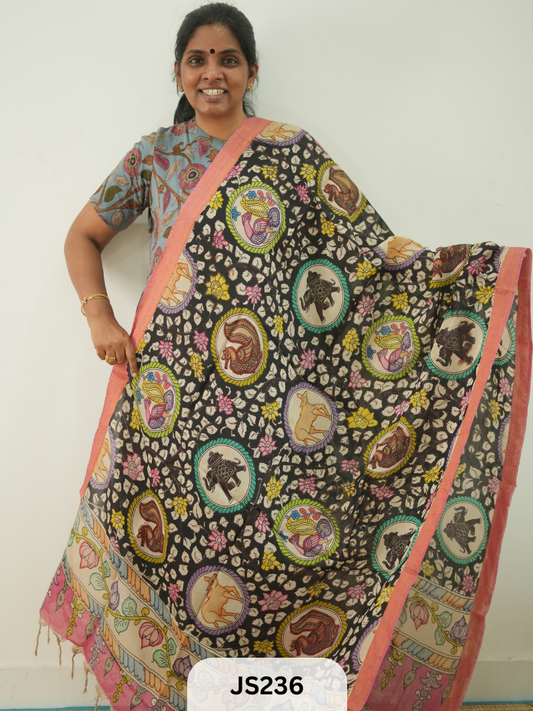 PEN KALAMKARI CHENNURI SILK DUPATTA