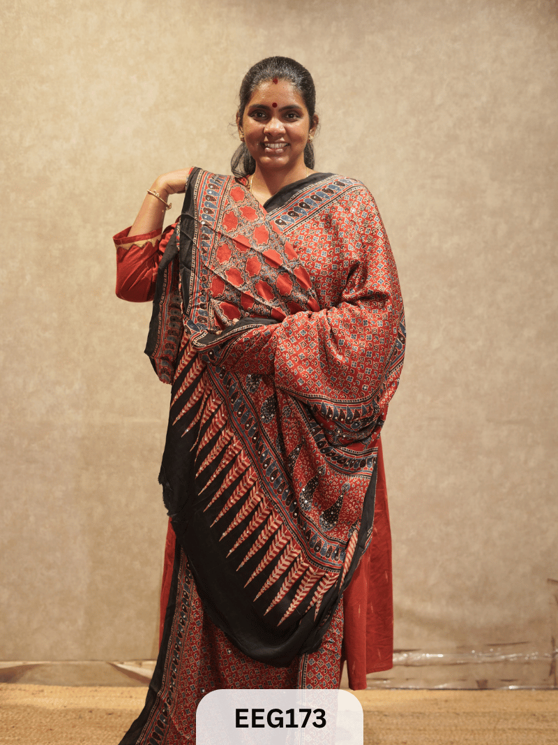 AJRAKH MODAL SAREE WITH MIRROR