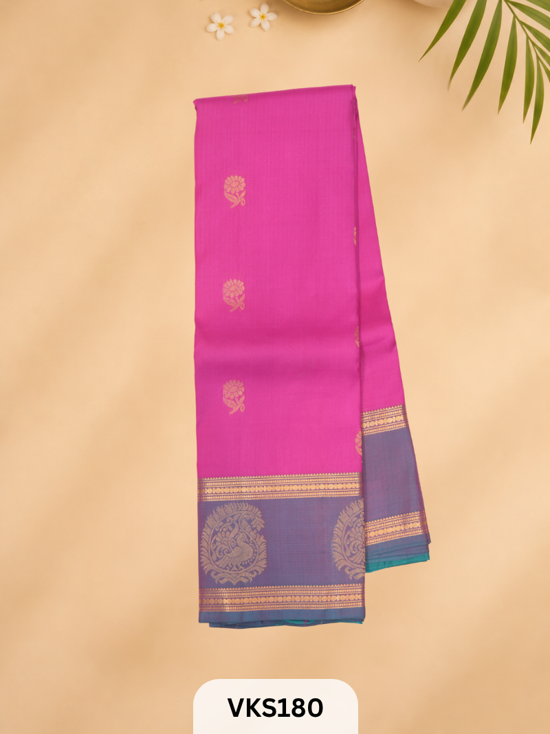 PURE KANCHIPURAM PLAIN SOFT SILK SAREE  WITH DOUBLE BORDER