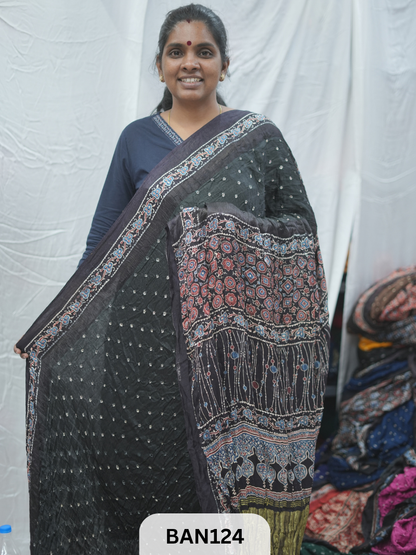 BANDHANI WITH AJRAKH SEMI GAJI SAREE