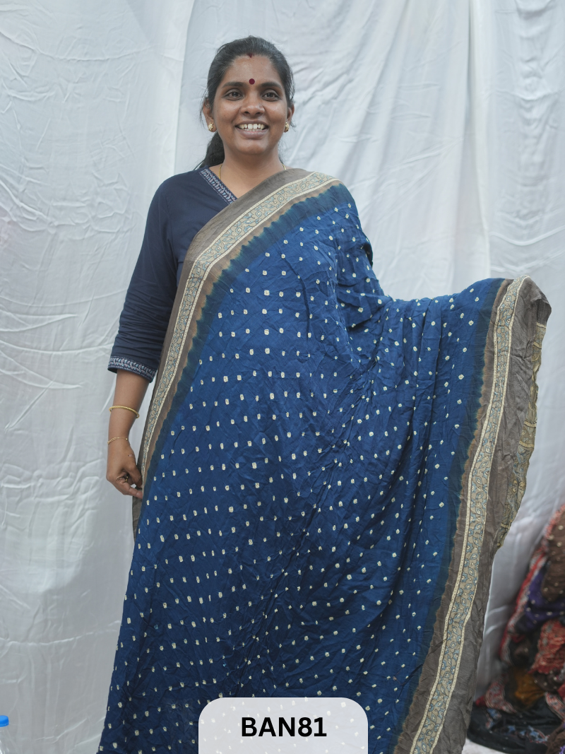 BANDHANI WITH AJRAKH SEMI GAJI SAREE
