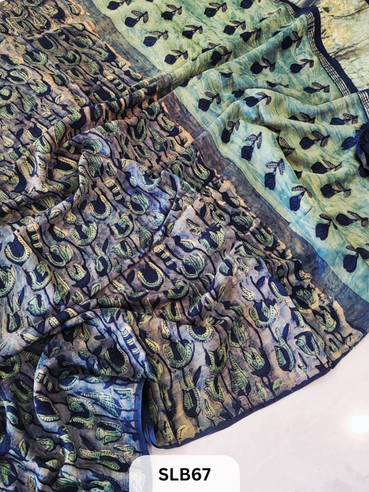 PURE MODAL AJRAKH HAND BLOCK WITH TISSUE SILK PALLU