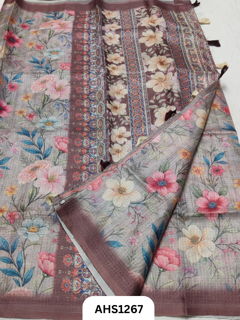 Soft Silk Kota Digital Print Saree With Blouse
