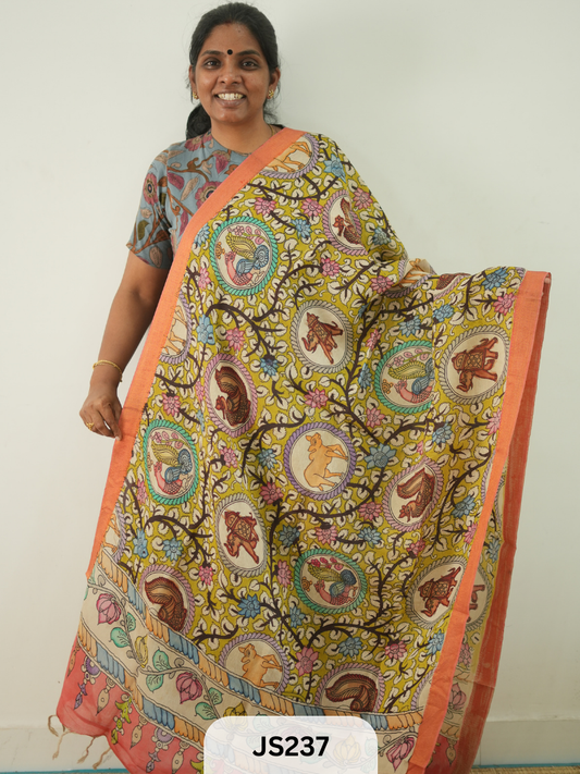 PEN KALAMKARI CHENNURI SILK DUPATTA