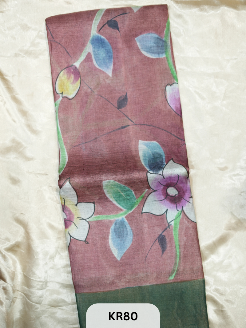 PURE TUSSAR SILK WITH ZARI HAND PAINTED