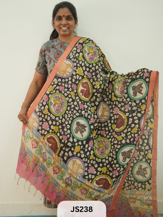 PEN KALAMKARI CHENNURI SILK DUPATTA