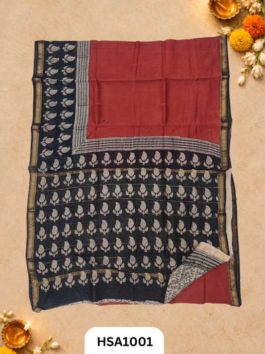 Pure Maheswari Silk Cotton - Handblock Print Saree With Blouse