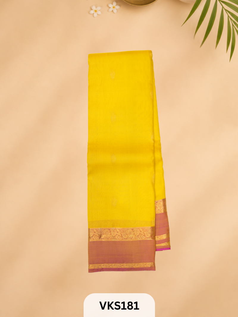 PURE KANCHIPURAM PLAIN SOFT SILK SAREE  WITH DOUBLE BORDER
