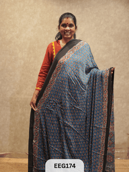 AJRAKH MODAL SAREE WITH MIRROR