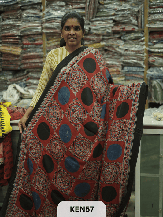 MODAL NATURAL AJRAKH HANDBLOCK SAREE