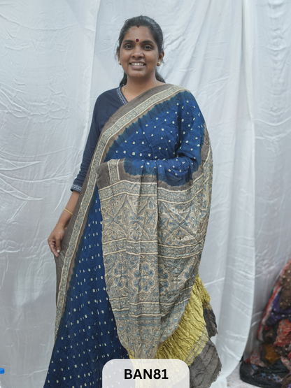 BANDHANI WITH AJRAKH SEMI GAJI SAREE