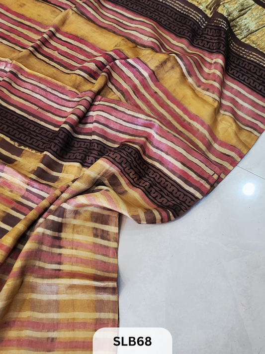 PURE MODAL AJRAKH HAND BLOCK WITH TISSUE SILK PALLU