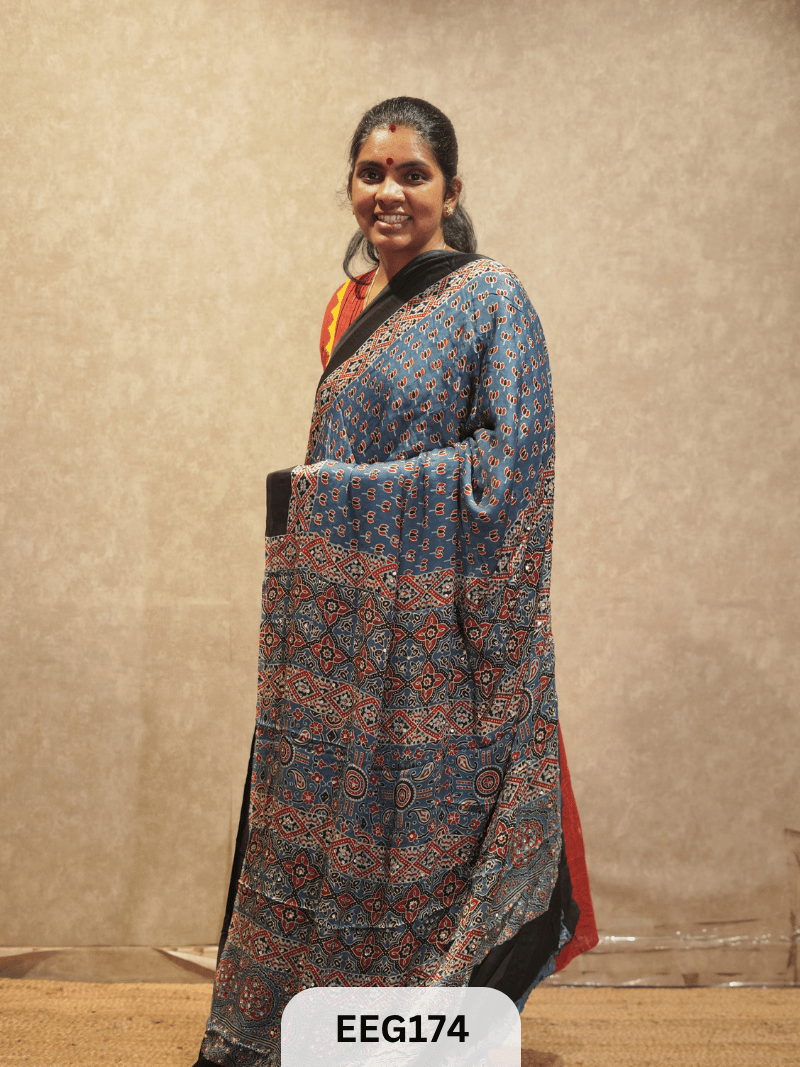 AJRAKH MODAL SAREE WITH MIRROR