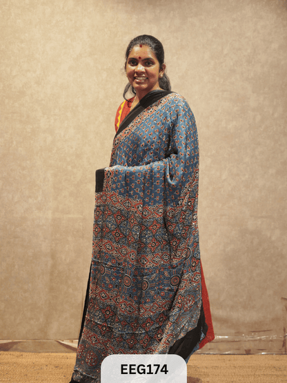 AJRAKH MODAL SAREE WITH MIRROR