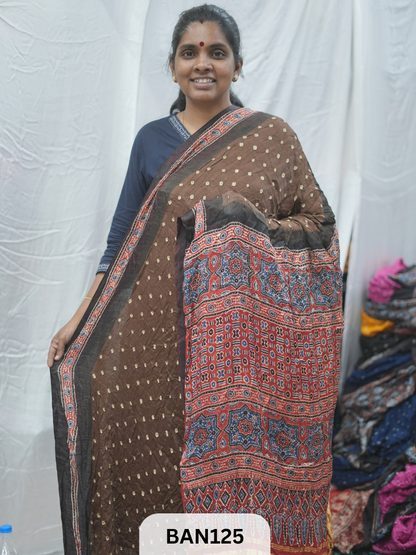 BANDHANI WITH AJRAKH SEMI GAJI SAREE