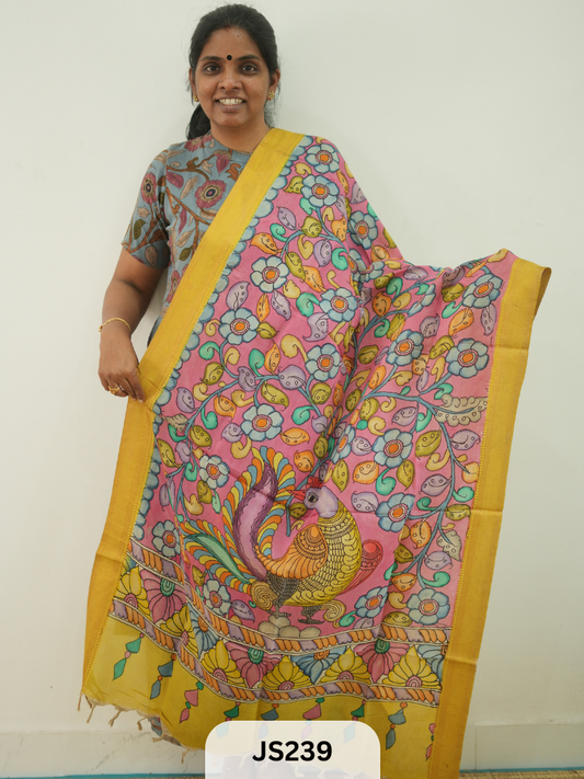 PEN KALAMKARI CHENNURI SILK DUPATTA